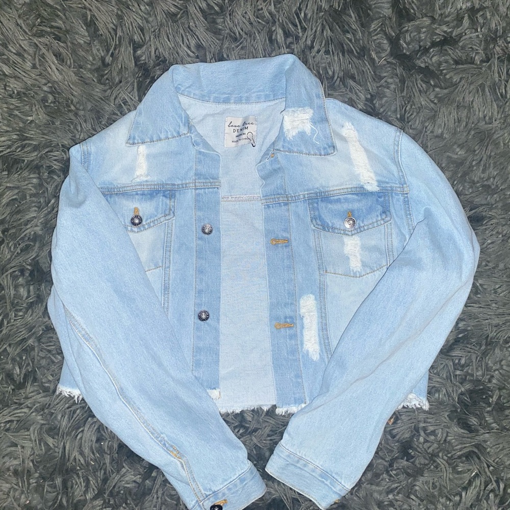 Shein cropped hem denim jacket